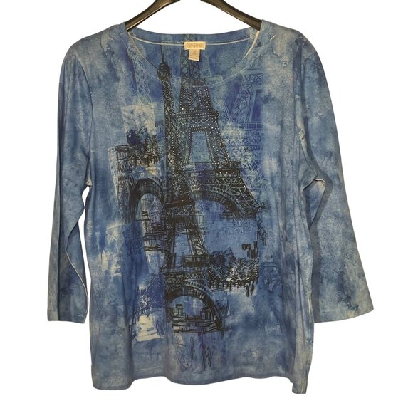Chico's Eiffel Tower Paris Graphic Rhinestone Top Studded Jewels Sz XL (3) - Picture 1 of 6